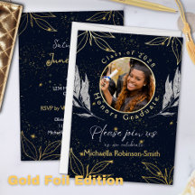 Elegante Abschlussfeier Navy Goldfolie Einladung