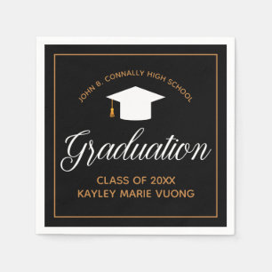 Elegante Abschlussfeier Schwarz Gold Personalisier Serviette