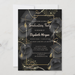 Elegante Abschlusskappen Schwarze Abschlussfeier   Einladung