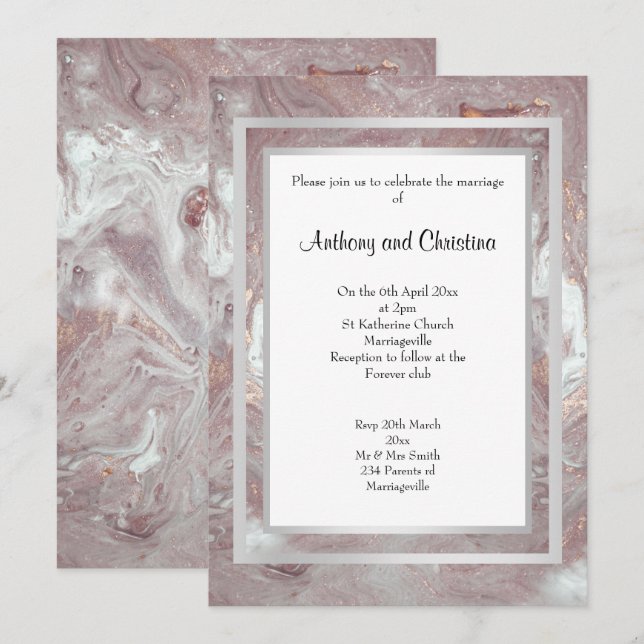 ELEGANTE ABSTRAKT MARBLE WEDD INVITATION EINLADUNG (Vorne/Hinten)