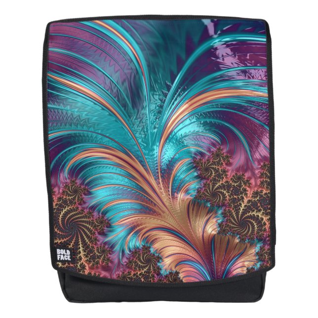 Elegante Abstrakte Aquamarine und Lila Federn Rucksack (Vorderseite)