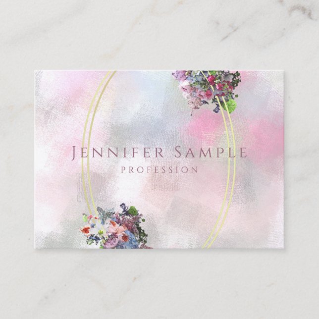 Elegante Abstrakte Aquarellfarben-Blume Gold Frame Visitenkarte (Vorderseite)