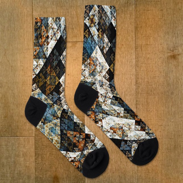 Elegante Abstrakte Art Muster Socken (Artistic socks featuring a fun abstract geometric fractal pattern in nature inspired colors)