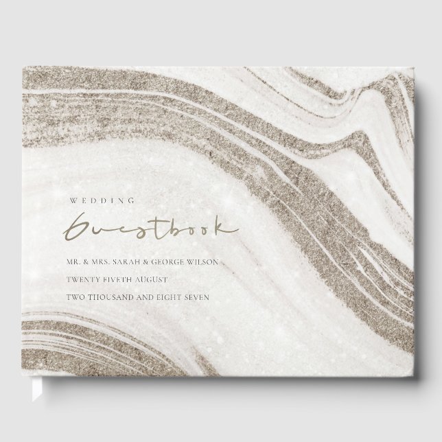 Elegante Abstrakte Blassgoldene Marmorhochzeit Gästebuch (Vorderseite)