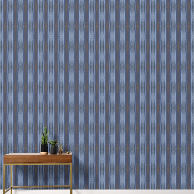 Elegante Abstrakte blaue und braune vertikale Stre Tapete (Korridor)