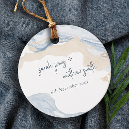 Elegante Abstrakte Blue Beige Coastal Beach Hochze Geschenkanhänger