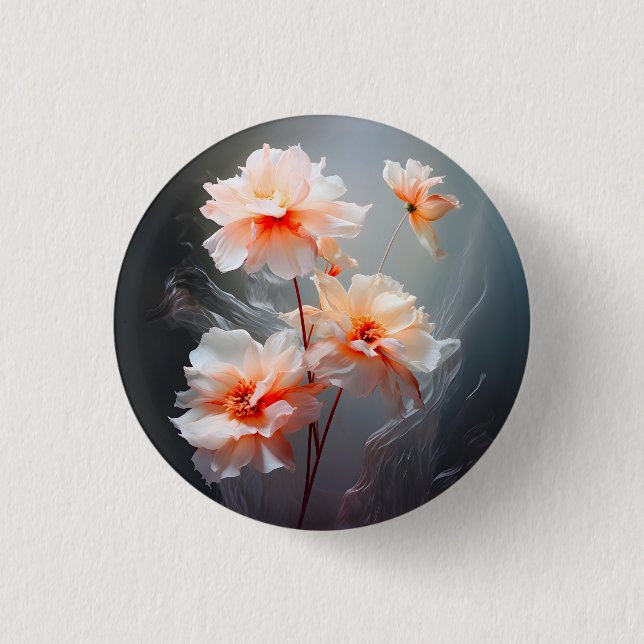 Elegante abstrakte Blush-Blume Nebeliger Fluss Button (Vorderseite)
