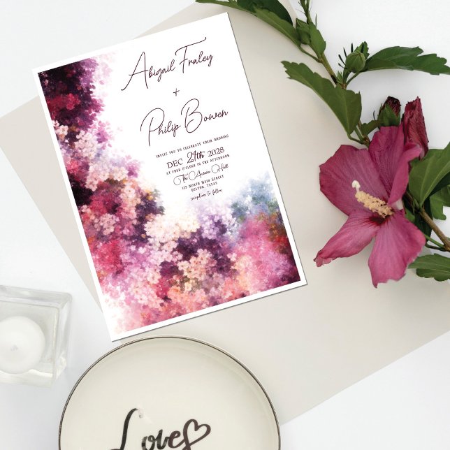 Elegante Abstrakte Burgundy Pink Floral Wedding Einladung (Von Creator hochgeladen)