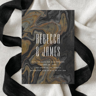 Elegante abstrakte gold-schwarze Marmor-Hochzeit Save The Date