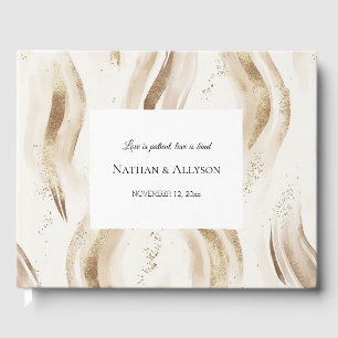 Elegante abstrakte Goldcreme-Hochzeit Gästebuch