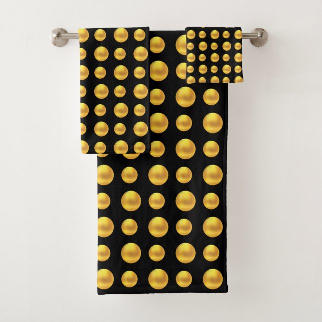 Elegante Abstrakte goldene Punkte auf schwarz Badhandtuch Set (Insitu)
