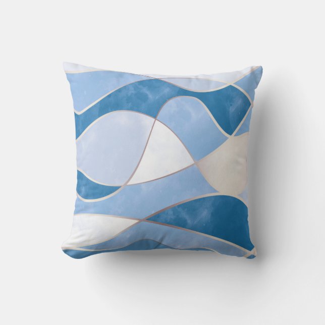 Elegante Abstrakte Goldwaves & Blue Marble Grunge  Kissen (Vorderseite)