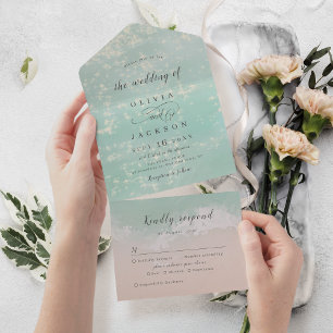 Elegante abstrakte Hochzeit am Meer All In One Einladung