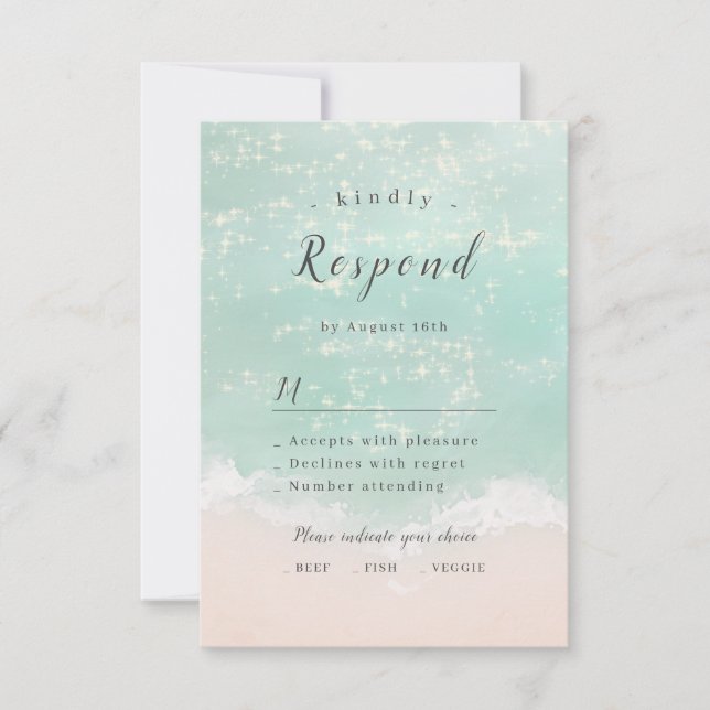 Elegante abstrakte Hochzeit am Meer RSVP Karte (Vorderseite)