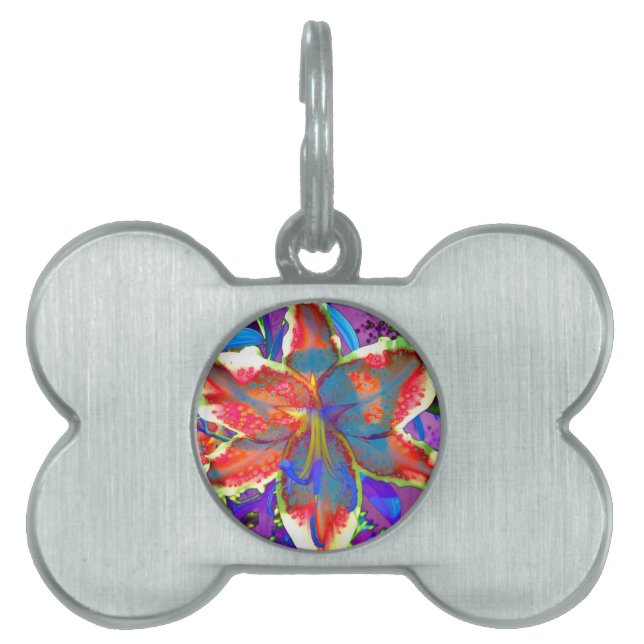 Elegante abstrakte Retroblau-Blume Tiermarke (Vorderseite)