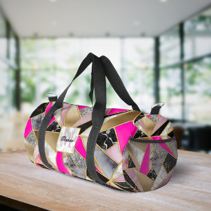 Elegante abstrakte rosa schwarze Geometrie Duffle Bag
