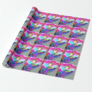 Elegante abstrakte rosa teal Blumenmalerei Geschenkpapier
