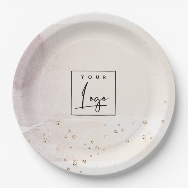 Elegante Abstrakte Rose Gold Lila Wasserfarben-Log Pappteller (Vorderseite)