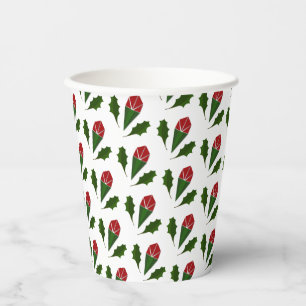Elegante Abstrakte Rote Rosen & Blätter Blumenmust Pappbecher