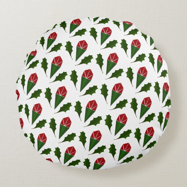 Elegante Abstrakte Rote Rosen & Blätter Blumenmust Rundes Kissen (Vorderseite)