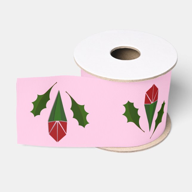 Elegante Abstrakte Rote Rosen & Holly Holiday Pink Ripsband (Spule)