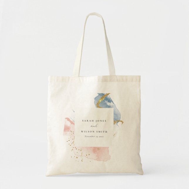 Elegante Abstrakte Wasserfarbe Gold Rosa Blaue Hoc Tragetasche (Vorne)