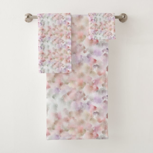 Elegante Abstrakte Wasserfarbe Rosa Lilac Pastel Badhandtuch Set (Insitu)