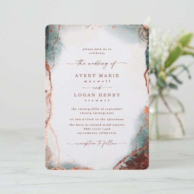 Elegante Abstrakte Wasserfarbe Terra Cotta Wedding Einladung (Stehend Vorderseite)