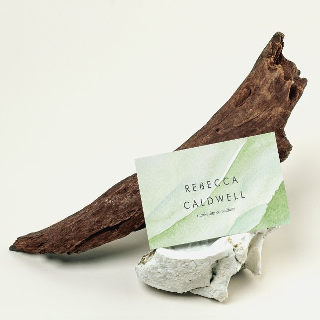 Elegante Abstrakte Wasserfarbe Visitenkarte (Elegant Abstract Green Wave Watercolor Business Card)