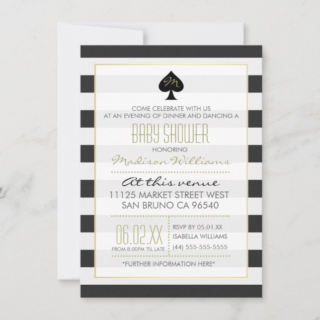 Elegante Ace of Spades on Stripes Babydusche Einladung (Vorderseite)