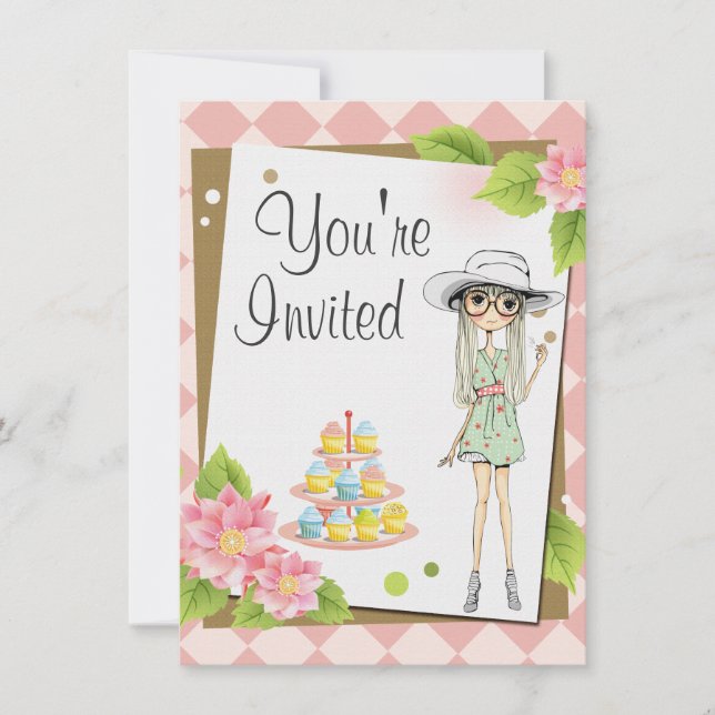 Élégante Ado Fille Anniversaire Invitations (Devant)