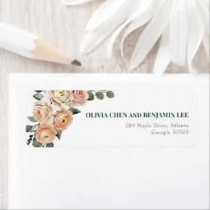 Elegante Adresskarte mit Pfirsichblüten und golden