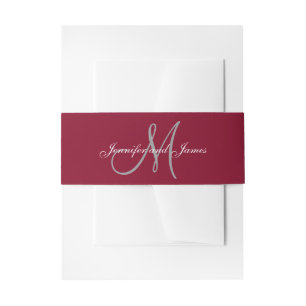 Elegante Affäre Burgunderrot Monogramm Hochzeit Einladungsbanderole