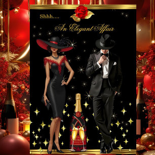 Elegante Affäre Rotes Kleid Smoking Gold Geburtsta Einladung