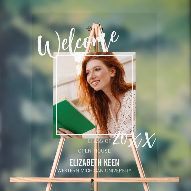 Élégante Affiche de bienvenue acrylique | Photo et (Neutre)