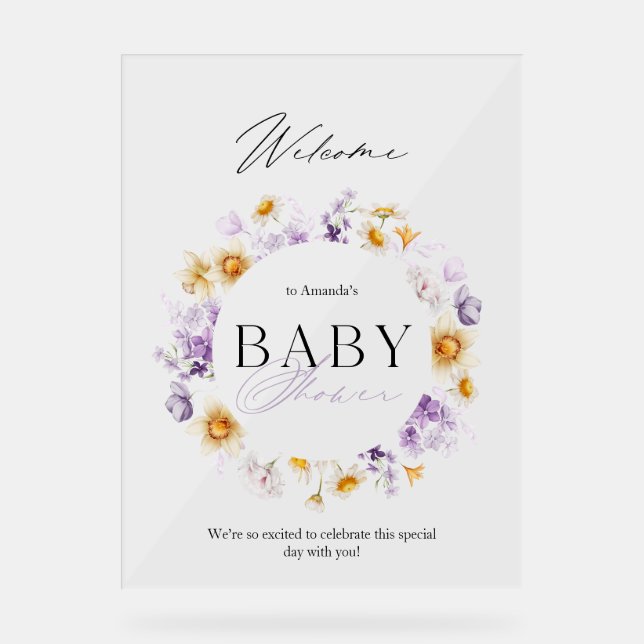 Élégante Affiche de bienvenue Baby shower Floral (Recto)