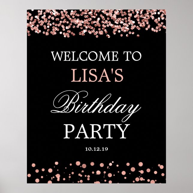 Élégante Affiche de bienvenue d'anniversaire Rose  (Devant)