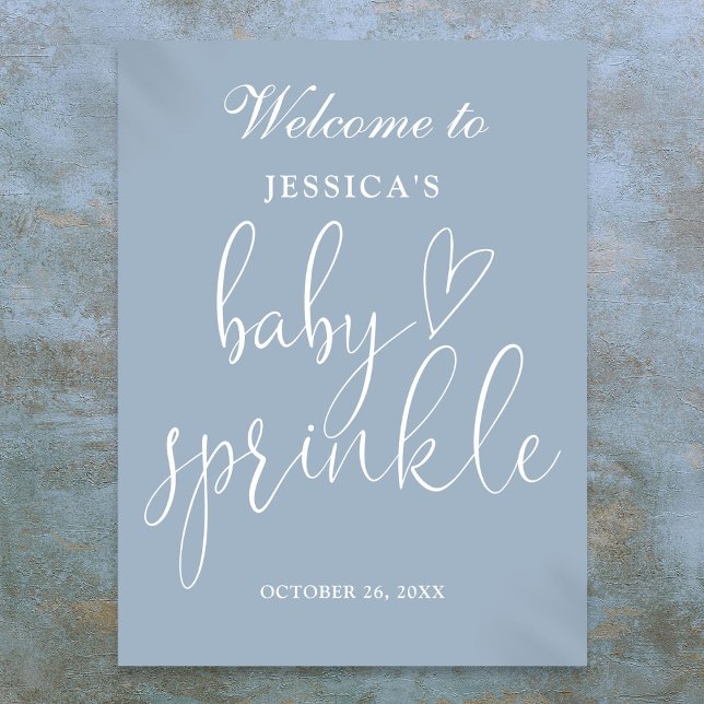 Élégante Affiche de bienvenue d'arrosage pour bébé (Elegant Dusty Blue Baby Sprinkle Welcome Sign)