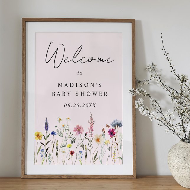 Élégante Affiche de bienvenue de Baby shower rose  (Créateur téléchargé)