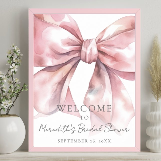 Élégante Affiche de bienvenue de Fête des mariées  (Elegant Blush Pink Bow Bridal Shower Welcome Sign)