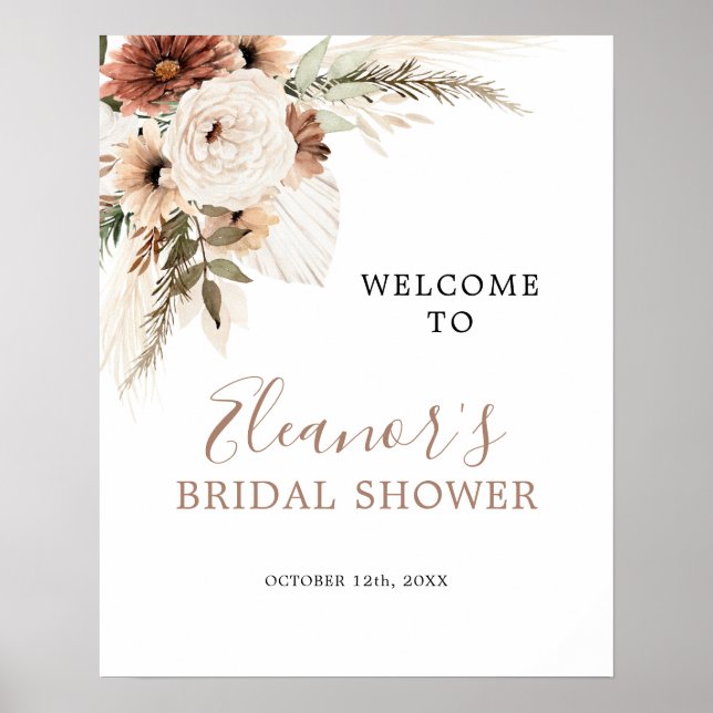 Elégante Affiche de bienvenue en laiton Boho Beige (Devant)