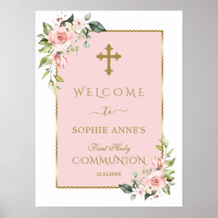 Élégante Affiche de bienvenue florale rose de la S
