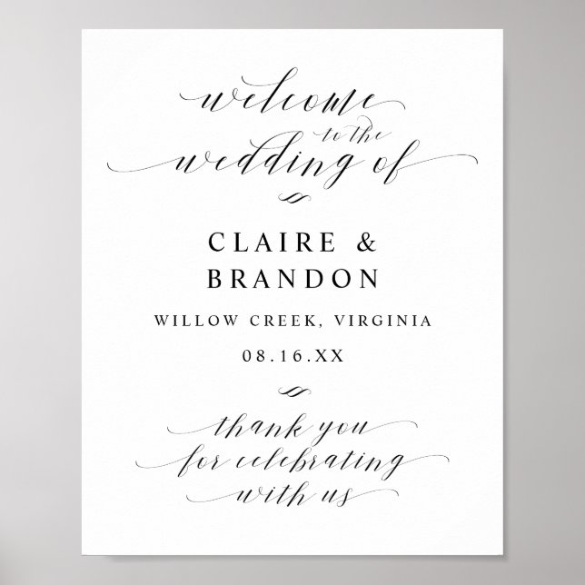 Élégante Affiche de bienvenue Mariage de script de (Devant)