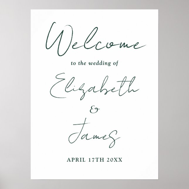 Élégante Affiche de bienvenue Mariage Emerald Gree (Devant)