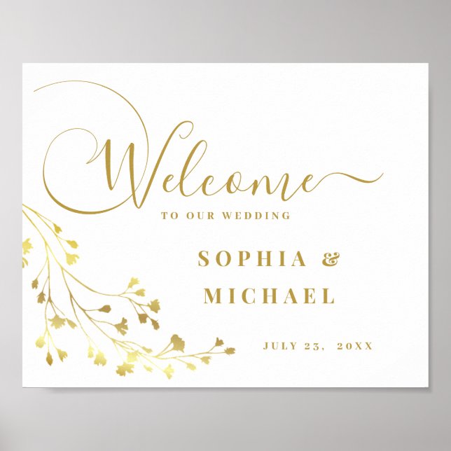 Elégante Affiche de bienvenue Mariage Golden FLORA (Devant)