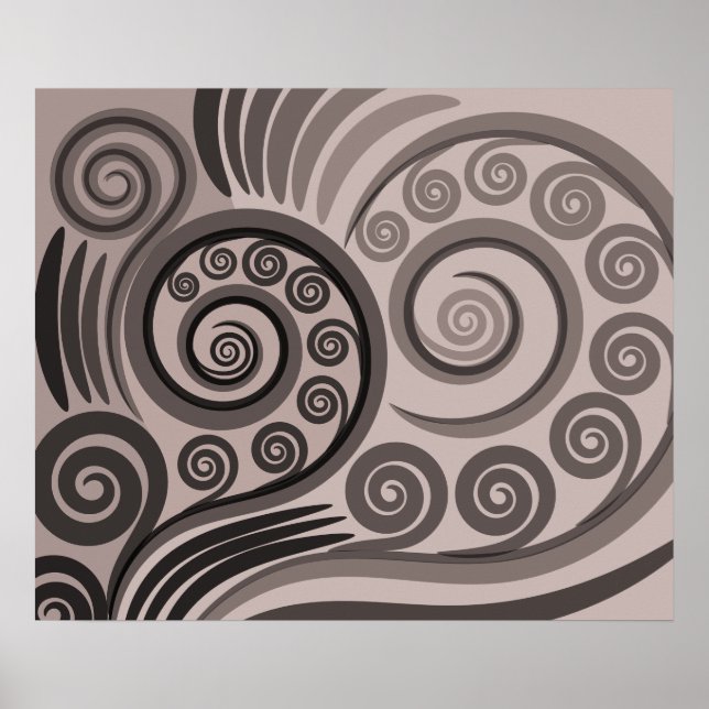 Élégante affiche de boucles pourpre-gris-fern-fron (Devant)