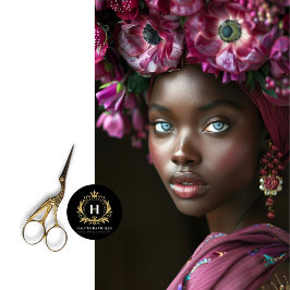 Elegante afrikanische Frau Burgund Blumendekoupage Seidenpapier