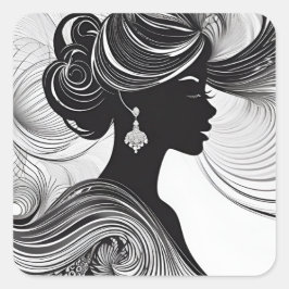 Elegante afrikanische Königin-Silhouette Schwarz & Quadratischer Aufkleber