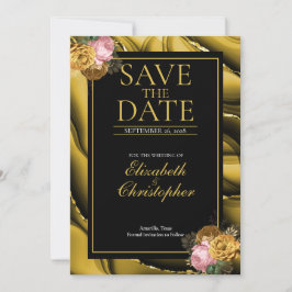 Elegante Agate Gold Black Floral Wedding Save The Date