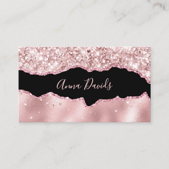 Elegante Agate Makeup Artist Rose Gold Pink Glitze Visitenkarte (Vorderseite)